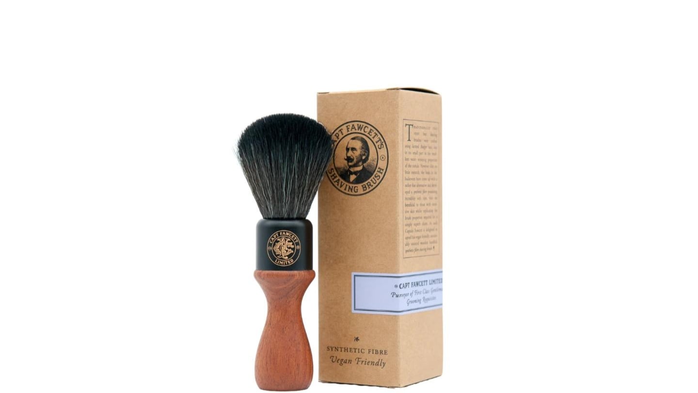 Captain Fawcett Wooden Handle Faux Fur Shaving Brush